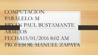 COMPUTACION
PARALELO: M
BRYAN PAUL BUSTAMANTE
ARMIJOS
FECHA15/01/2016 8:02 AM
PROFESOR: MANUEL ZAPATA
 