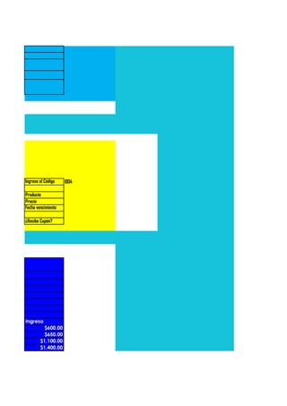 Ingrese el Código l004
Producto
Precio
Fecha vencimiento
¿Recibe Cupón?
Ingreso
$600.00
$650.00
$1,100.00
$1,400.00
 