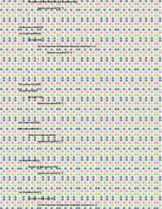 if(res50>=40 && res50<50 && noventas==0){
System.out.print("XL ");
}
int decenas=res50/10;
int res10=res50%10;
if(res50<40){
for (int impresor=0;impresor<decenas ;impresor++ ) {
System.out.print("X ");
}
}
int nueves=res10/9;
int res9=res10/9;
if(res10==9){
System.out.print("IX ");
}
int cincos=res10/5;
int res5=res10%5;
if(res10>=5 && res10<9){
System.out.print("V ");
}
int cuatros=res5/4;
if(res5==4 && nueves==0){
System.out.print("IV ");
}
int unidades=res5/1;
if (res5>=1 && res5<4) {
for (int impresor=0;impresor<unidades ;impresor++ ) {
 