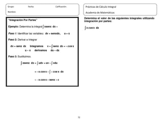 72
Grupo: Fecha: Calificación:
Nombre:
Prácticas de Cálculo Integral
Academia de Matemáticas
 