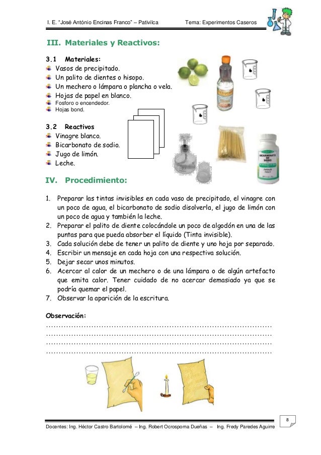 EXPERIMENTOS DE QUIMICA PARA NIVEL PRIMARIA EXPERIMENTOS DE QUIMICA PARA NIVEL PRIMARIA