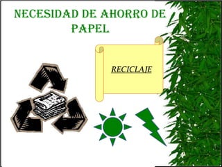 Necesidad de ahorro de
        papel


              RECICLAJE
 
