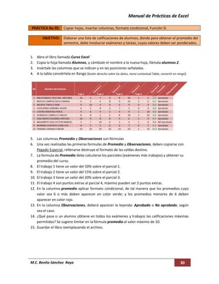 Manual de Prácticas de Excel 
M.C. Benito Sánchez  Raya  30 
 
PRÁCTICA No 05:  Copiar hojas, insertar columnas, formato c...