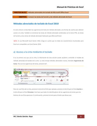 Manual de Prácticas de Excel 
M.C. Benito Sánchez  Raya  3 
 
PRÁCTICA No 01:  Métodos abreviados de teclado de Microsoft ...