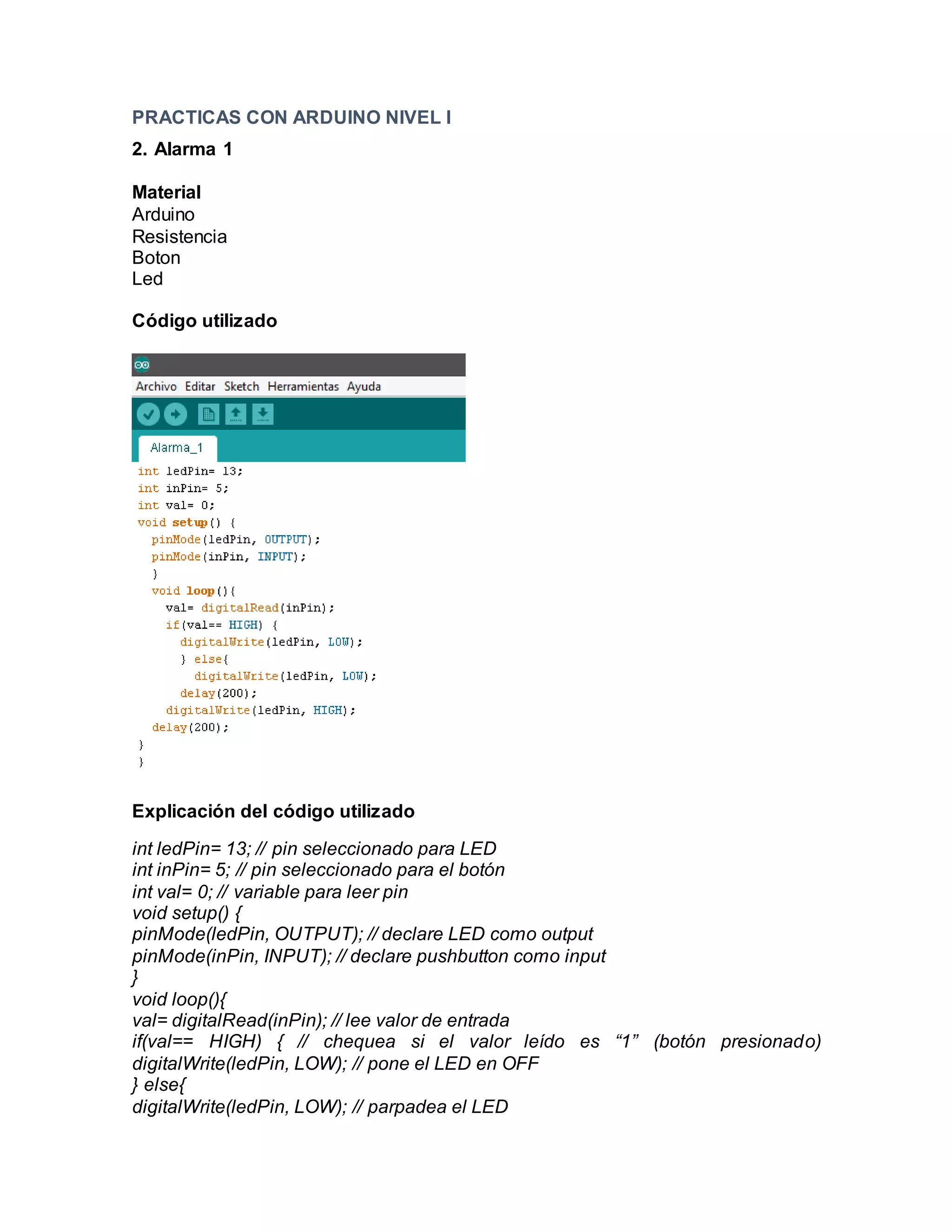 Arduino Declare Int Practicas simulador arduino del 1 al 8 | DOCX