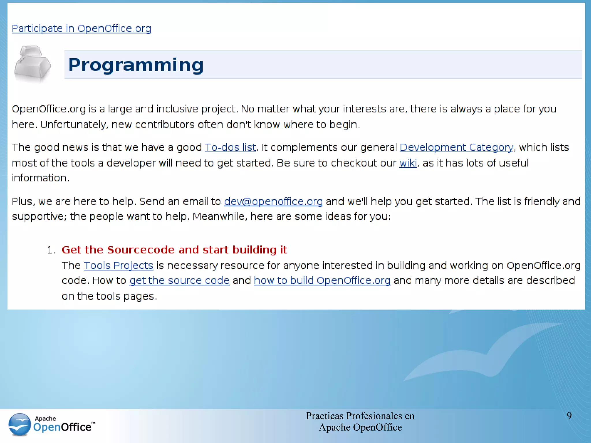 Practicas Profesionales en   9
   Apache OpenOffice
 