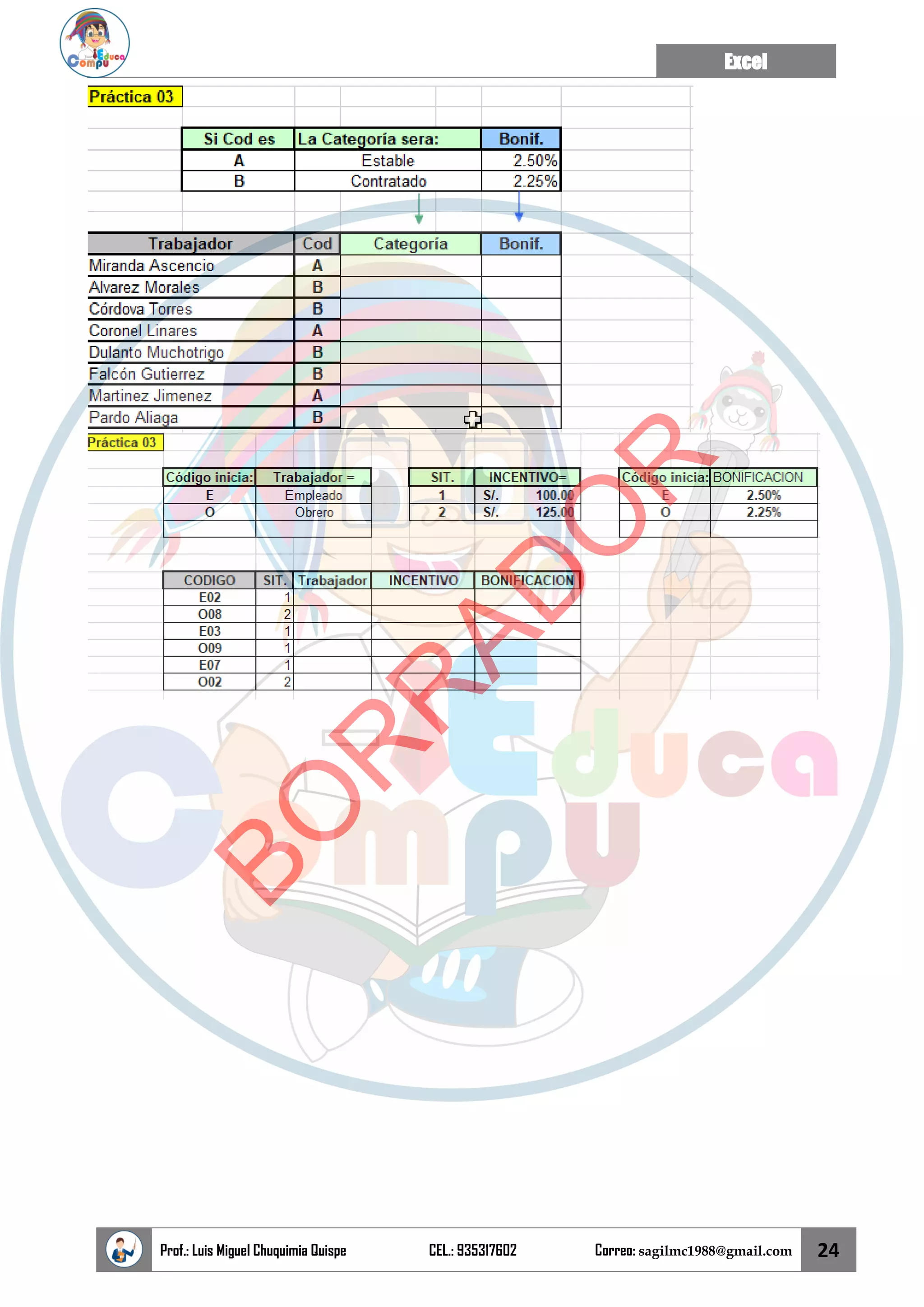 Excel
Prof.: Luis Miguel Chuquimia Quispe CEL.: 935317602 Correo: sagilmc1988@gmail.com 24
B
O
R
R
A
D
O
R
 