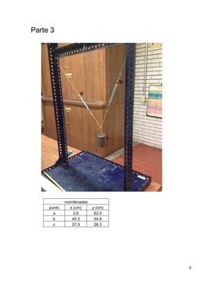 Parte 3

punto
a
b
c

coordenadas
x (cm)
2.6
45.3
27.5

y (cm)
62.5
54.9
26.3

8

 