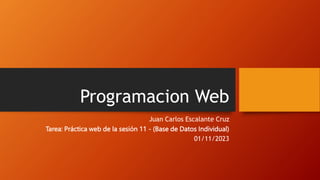 Programacion Web
Juan Carlos Escalante Cruz
Tarea: Práctica web de la sesión 11 - (Base de Datos Individual)
01/11/2023
 