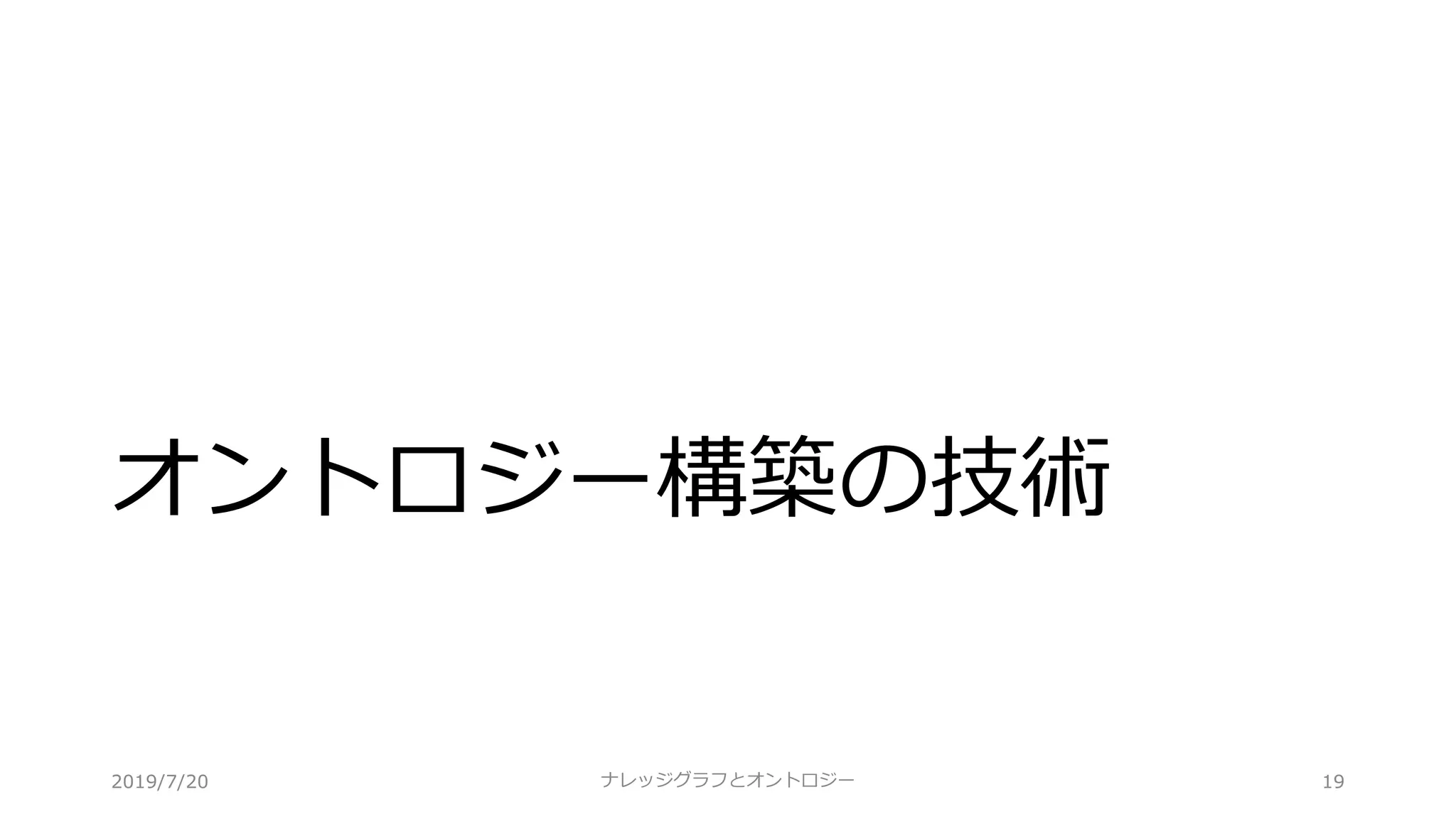 オントロジー構築の技術
ナレッジグラフとオントロジー 192019/7/20
 
