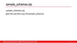 Môn học Các hệ quản trị CSDL – Nguyễn Thanh Trung, Khoa CNTT, HUFLIT 31
sample_schemas.zip
sample_schemas.zip
giải nén vào thư mục D:sample_schemas
 