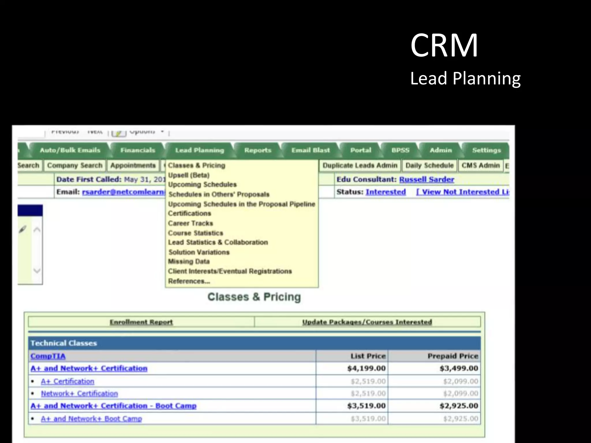 CRM
Lead Planning
 