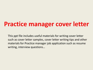 practice manager cover letter sample