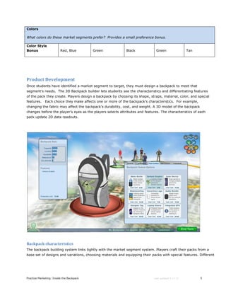 Product Development Simulation Backpack Practice marketing inside_thebackpack | PDF