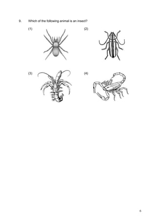 6
9. Which of the following animal is an insect?
(1) (2)
(3) (4)
 