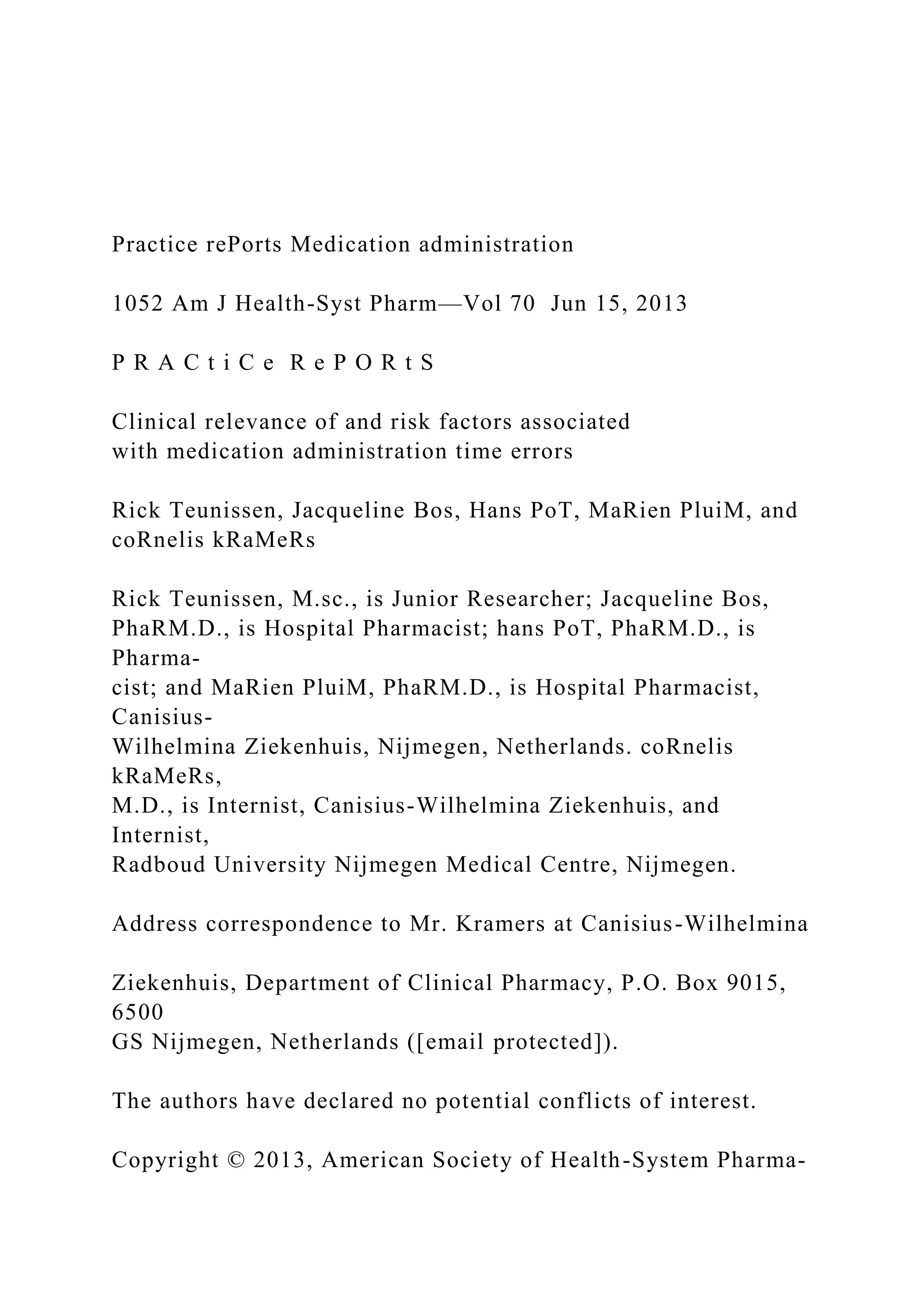 Practice rePorts Medication administration1052 Am J Health.docx