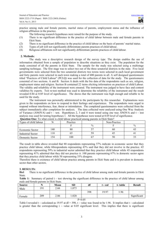 Practices of child labour among parents in ekiti state, nigeria ...