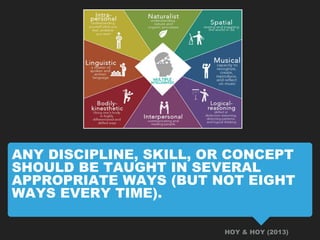ANY DISCIPLINE, SKILL, OR CONCEPT
SHOULD BE TAUGHT IN SEVERAL
APPROPRIATE WAYS (BUT NOT EIGHT
WAYS EVERY TIME).
HOY & HOY (2013)
 