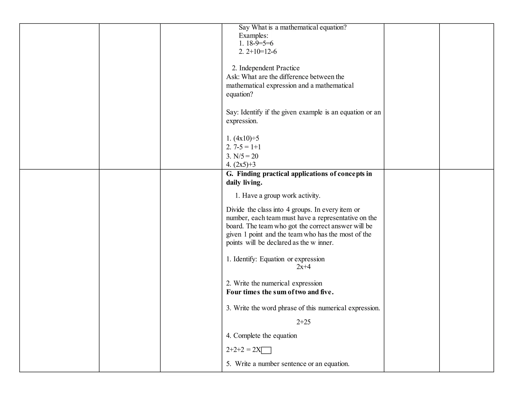 Differentiates expression from equation, Translate word phrase to ...