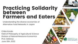 Practicing Solidarity
between
Farmers and Eaters
Understanding the diverse economies of
Alternative Food Networks in Japan
Chika Kondo
Field of Philosophy of Agricultural Science
Division of Natural Resource Economics
Ph.D. Defense
June 16th, 2022
s
o
u
r
c
e
:
K
o
n
d
o
1
 