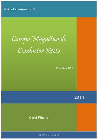 Carol Ribeiro 
C E R P d e l N o r t e 
2014 
Campo Magnético de 
Conductor Recto 
Practico N° 7 
Física Experimental II 
 