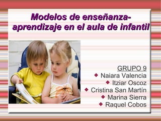 Modelos de enseñanza-
aprendizaje en el aula de infantil



                               GRUPO 9
                       Naiara Valencia
                            Itziar Oscoz
                    Cristina San Martín
                         Marina Sierra
                        Raquel Cobos
 