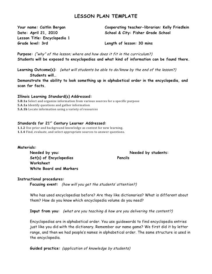 Practicum Encyclopedia Lesson Plan