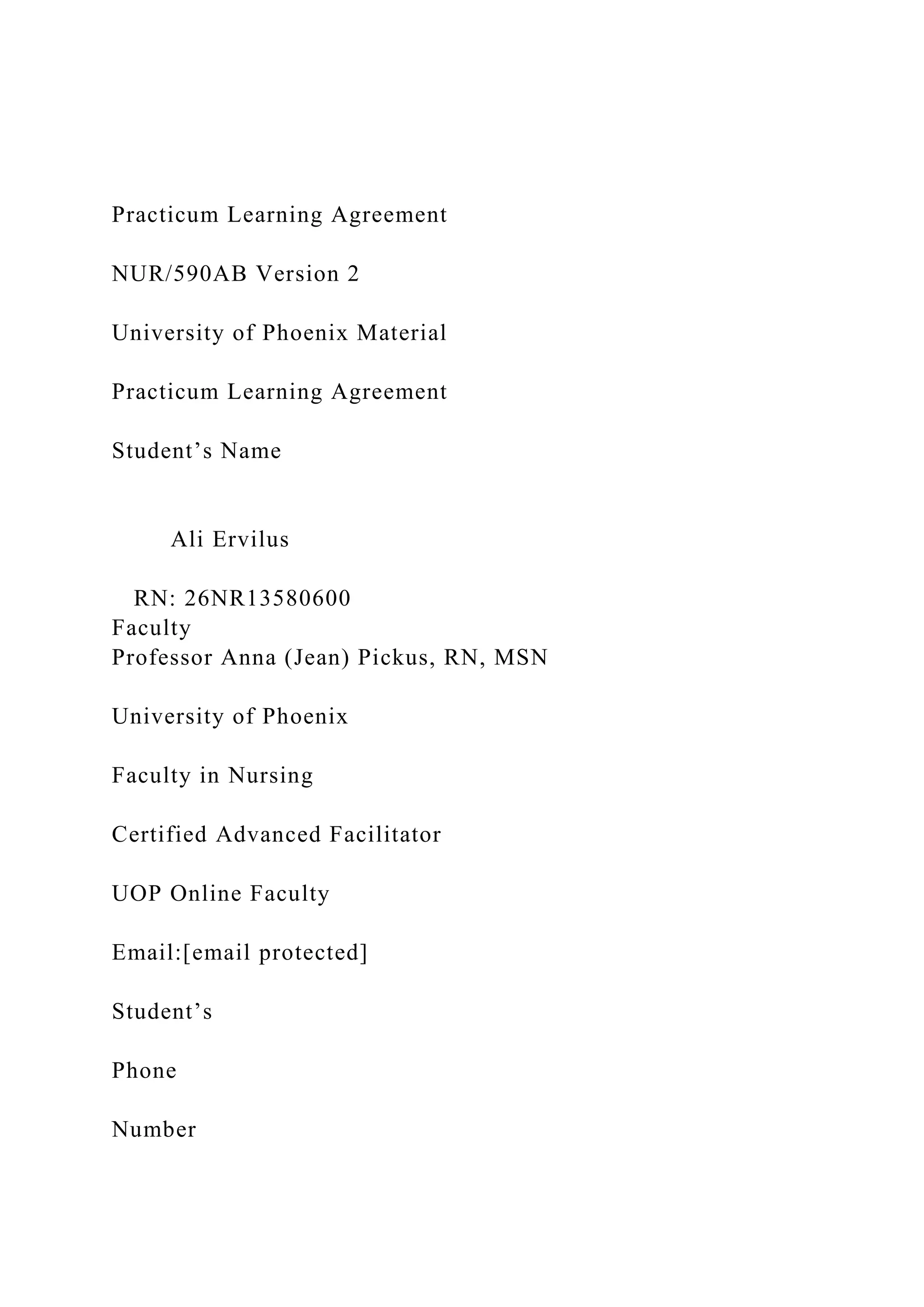 Learning Contract For Practicum Example Practicum Learning AgreementNUR590AB Version 2Universit.docx