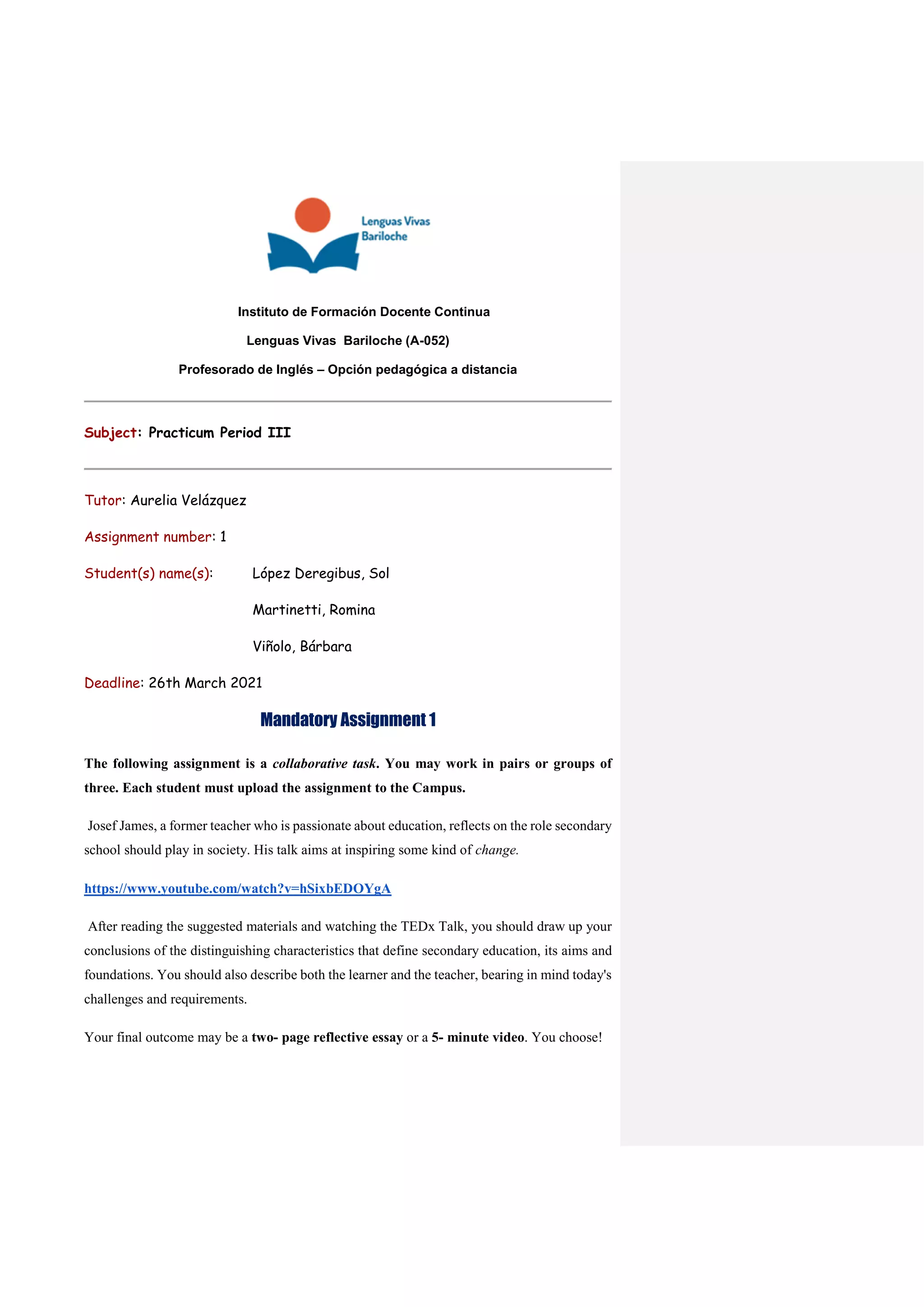 Practicum period III - Mandatory Assignment Unit 1 | PDF | Parenting ...