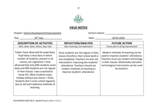 Field Note Example School Practicum report (field notes and action plans) | PDF