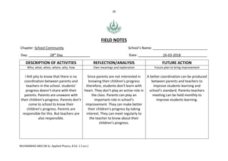 Reflective Field Notes Examples Practicum report (field notes and action plans) | PDF