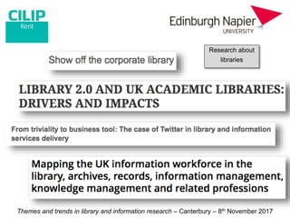 Themes and trends in library and information research – Canterbury – 8th November 2017
www.napier.ac.uk/iidi
Research abou...