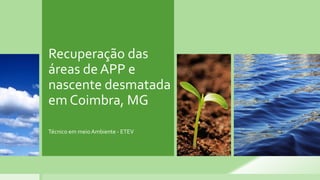 Recuperação das
áreas de APP e
nascente desmatada
em Coimbra, MG
Técnico em meio Ambiente - ETEV
 