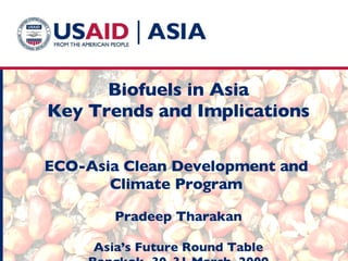 Biofuels in Asia Key Trends and Implications   ECO-Asia Clean Development and  Climate Program  Pradeep Tharakan Asia’s Future Round Table Bangkok, 30-31 March, 2009 