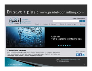 P© 2013 PRADEL CONSEIL 11
Email : info@pradel-consulting.com
Tel : 514 243 7020
 