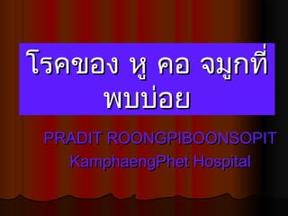 โรคของ หู คอ จมูกที่
     พบบ่อย
 PRADIT ROONGPIBOONSOPIT
   KamphaengPhet Hospital
 