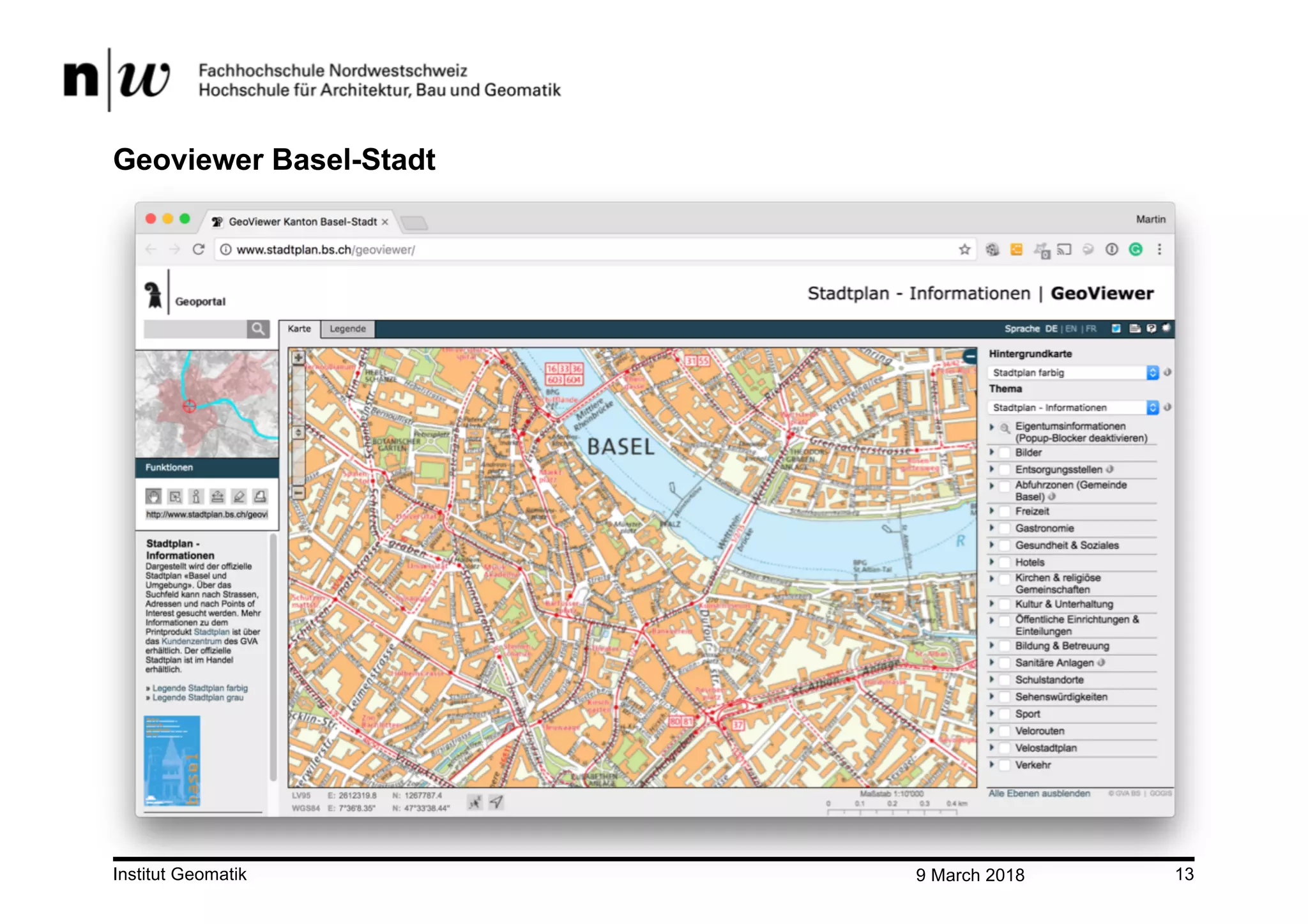 9 March 2018Institut Geomatik 13
Geoviewer Basel-Stadt
 