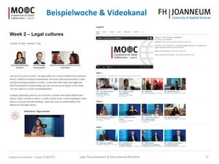 Jutta Pauschenwein & Doris Kiendl-Wendner 13Lessons Learned – cope14 MOOC
Beispielwoche & Videokanal
 