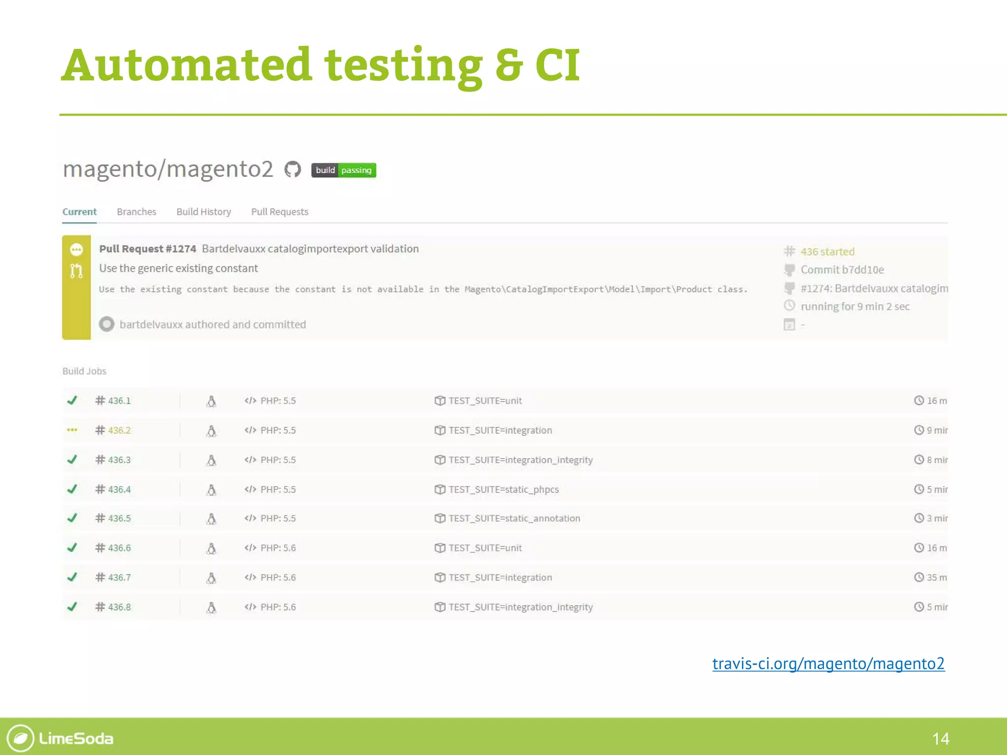 14
Automated testing & CI
travis-ci.org/magento/magento2
 