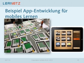 Beispiel App-Entwicklung für
mobiles Lernen

06.11.13

Präsentation LerNetz AG © 2013

45

 