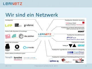 Wir sind ein Netzwerk

06.11.13

Präsentation LerNetz AG © 2013

6

 