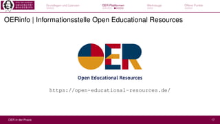 Grundlagen und Lizenzen OER-Plattformen Werkzeuge Offene Punkte
OERinfo | Informationsstelle Open Educational Resources
ht...