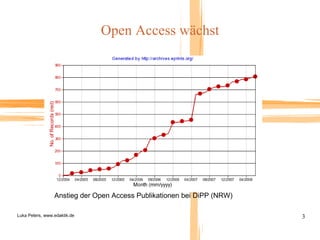 Open Access wächst Anstieg der Open Access Publikationen bei DiPP (NRW) 