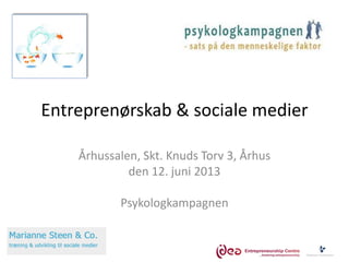 Entreprenørskab & sociale medier
Århussalen, Skt. Knuds Torv 3, Århus
den 12. juni 2013
Psykologkampagnen
 