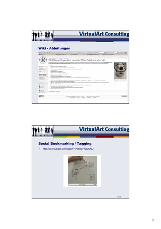 Wiki - Ableitungen




                                                21/15




Social Bookmarking / Tagging
•   http://de.youtube.com/watch?v=x66lV7GOcNU




                                                24/15




                                                        7
 