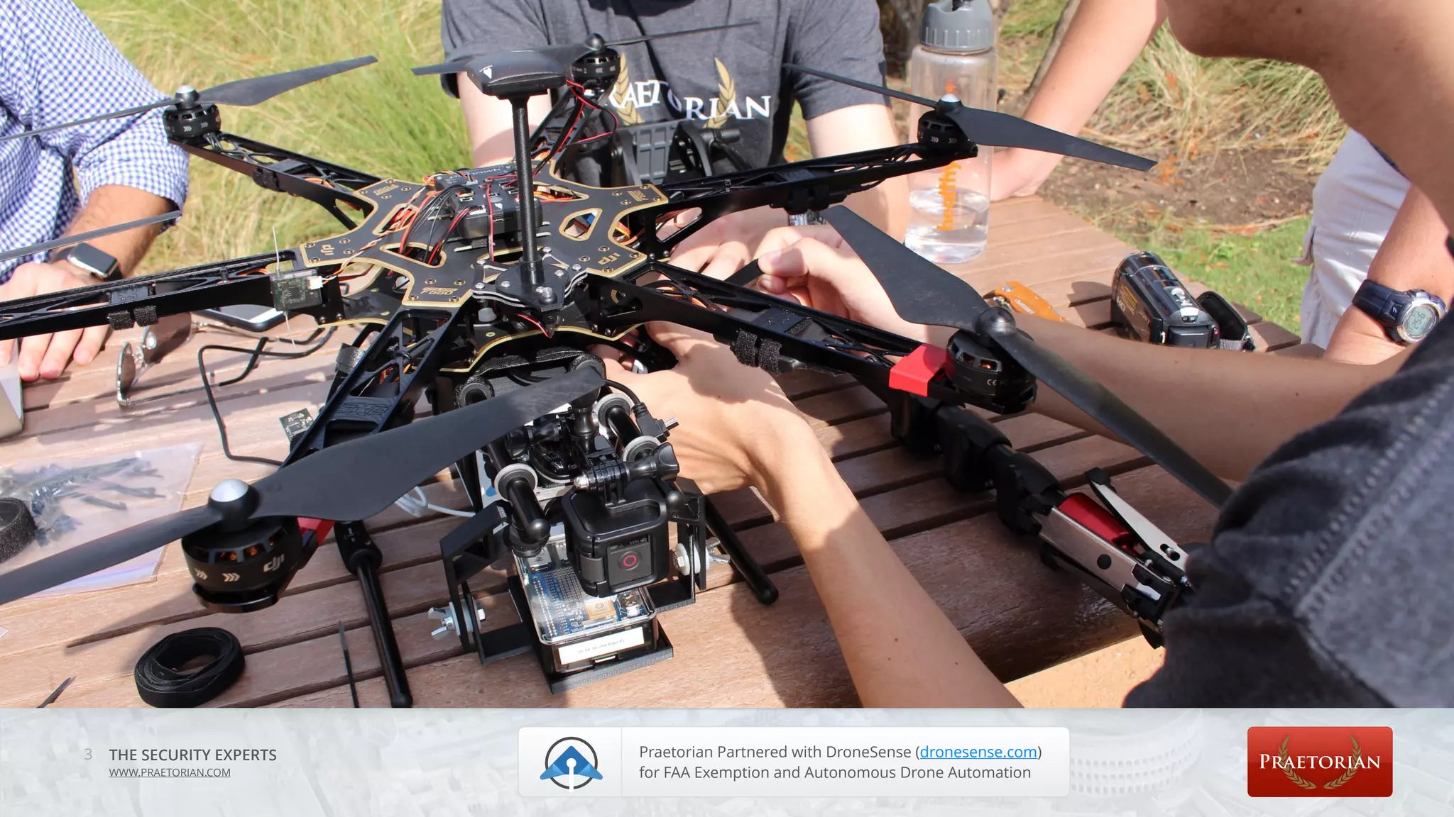 THE SECURITY EXPERTS
WWW.PRAETORIAN.COM
3 Praetorian Partnered with DroneSense (dronesense.com)
for FAA Exemption and Autonomous Drone Automation
 