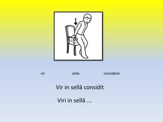 Vir in sellā considit
vir sella considere
Viri in sellā ...
 