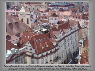 Para admirar de mais perto uma das características de Praga -  telhados   limpíssimos com suas cores vivas como novas – nada melhor que este restaurante sobre um deles. 