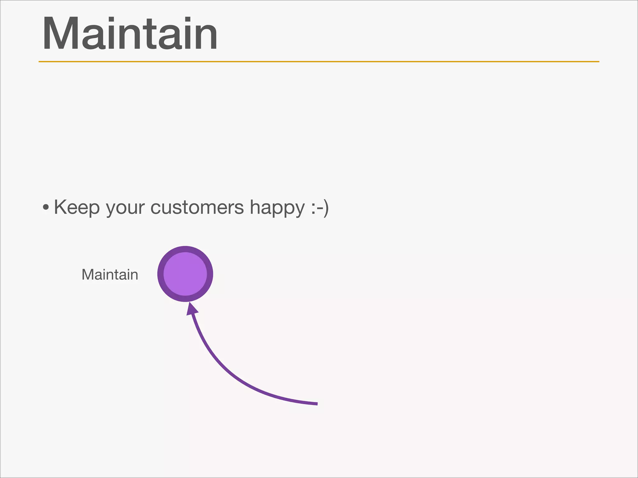 Maintain

• Keep your customers happy :-)
Maintain

 