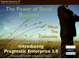Pragmatic Enterprise 2.0
tm
Effective Low Risk Social Computing
Introducing
Pragmatic Enterprise 2.0
The Power of Social
Business
Minus
The
Downsides
Exclusively from Hinchcliffe & Company and Partners
October 20th, 2009
 